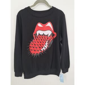 NWT Rolling Stones Black Long Sleeve Spikey Tongue Sweatshirt Size XS